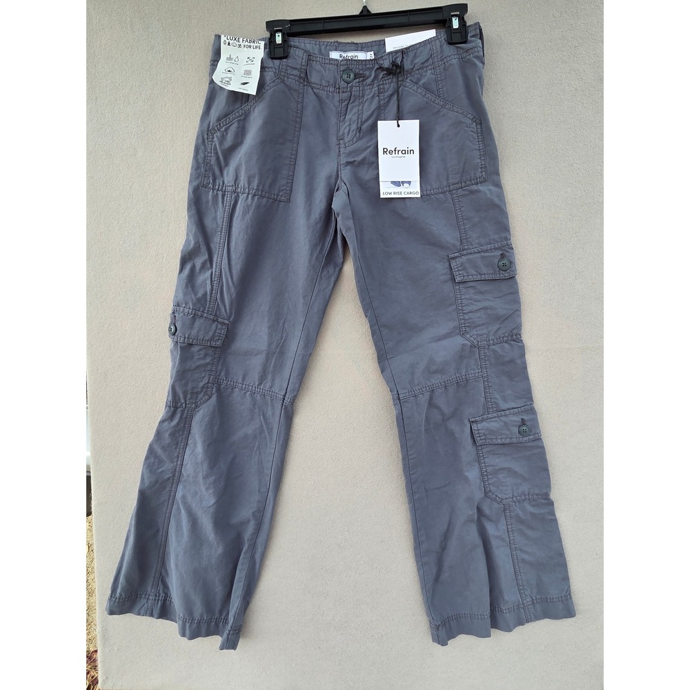 Refrain Los Angeles Womens Low Rise Cargo Pants Gray Cotton Size 5/27 J1535-2C